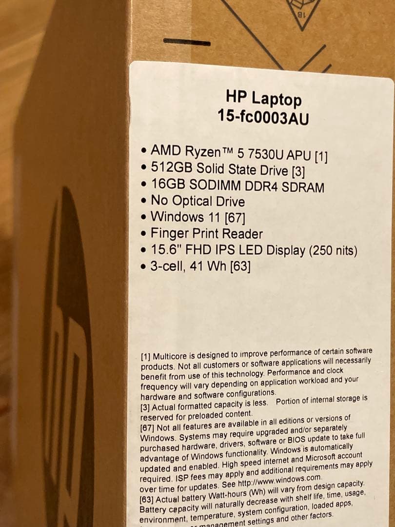 Windowsノート本体 HP Laptop 15-fc0003AU