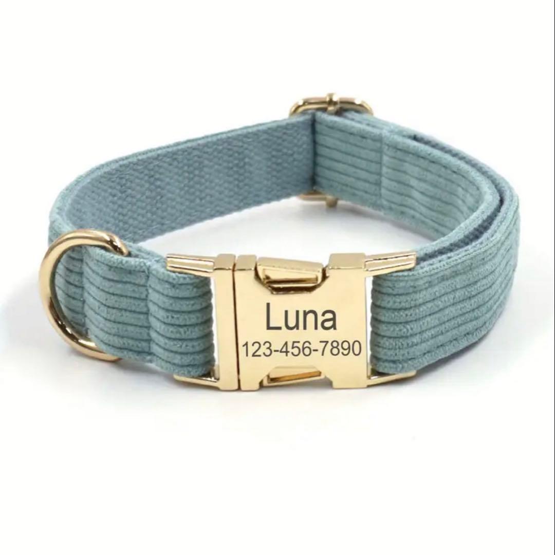 オーダー 名前 首輪 ミントグリーン ハーネス セット 犬 コーデュロイ