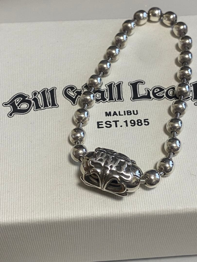美品 ビルウォールレザー ラージボールチェーンブレスレット