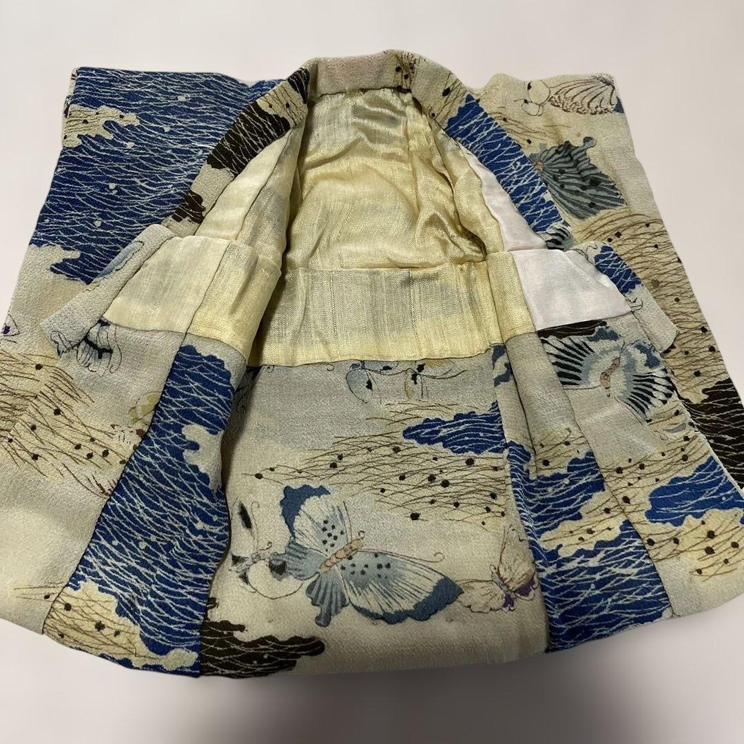 古布　江戸縮緬　人形の着物　六号　102702 青い蝶々