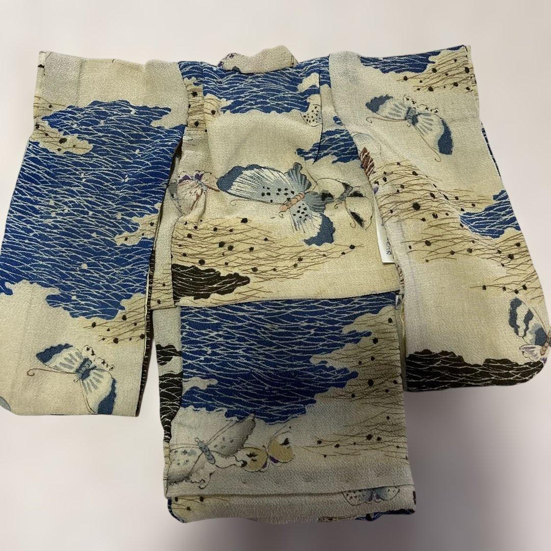 古布　江戸縮緬　人形の着物　六号　102702 青い蝶々