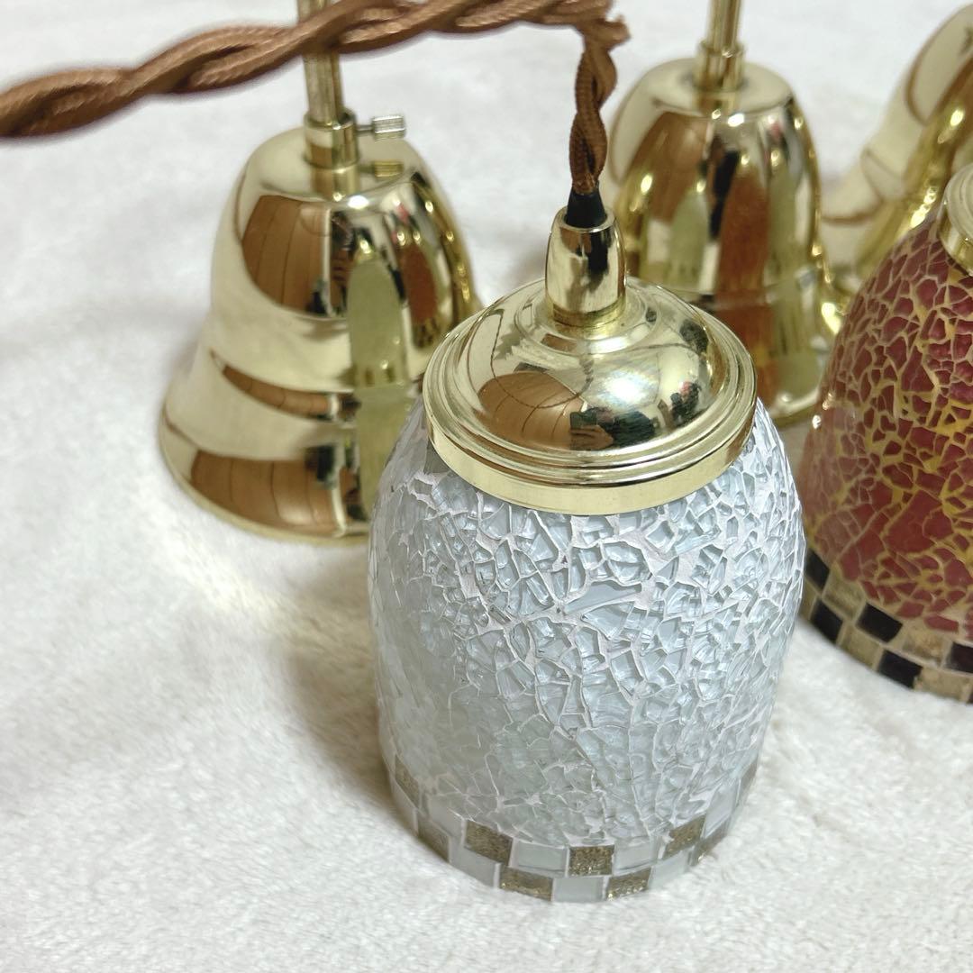 ガラスモザイク　ペンダント照明　レトロ　アンティーク　照明　LED 3個セット