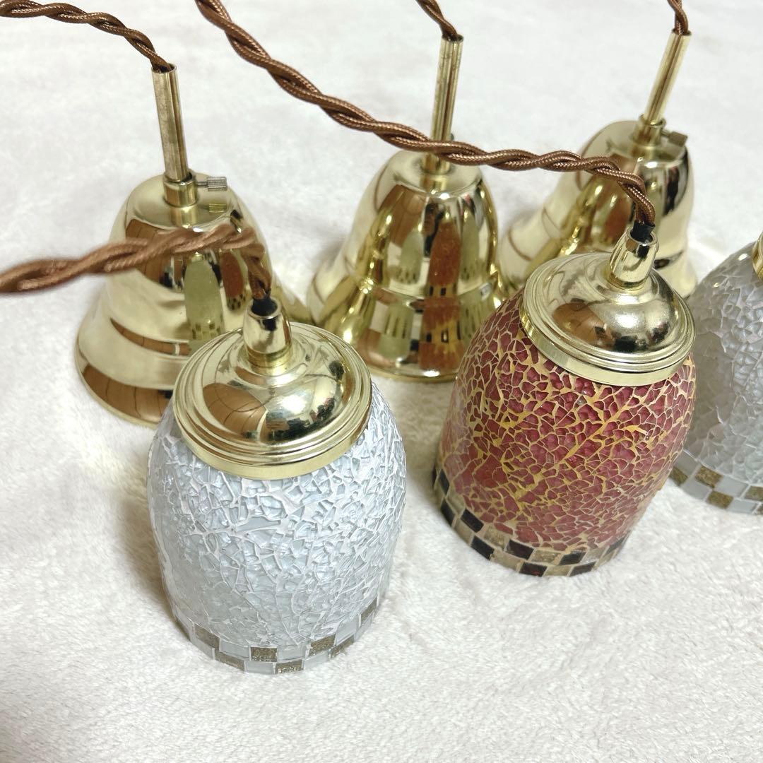 ガラスモザイク　ペンダント照明　レトロ　アンティーク　照明　LED 3個セット