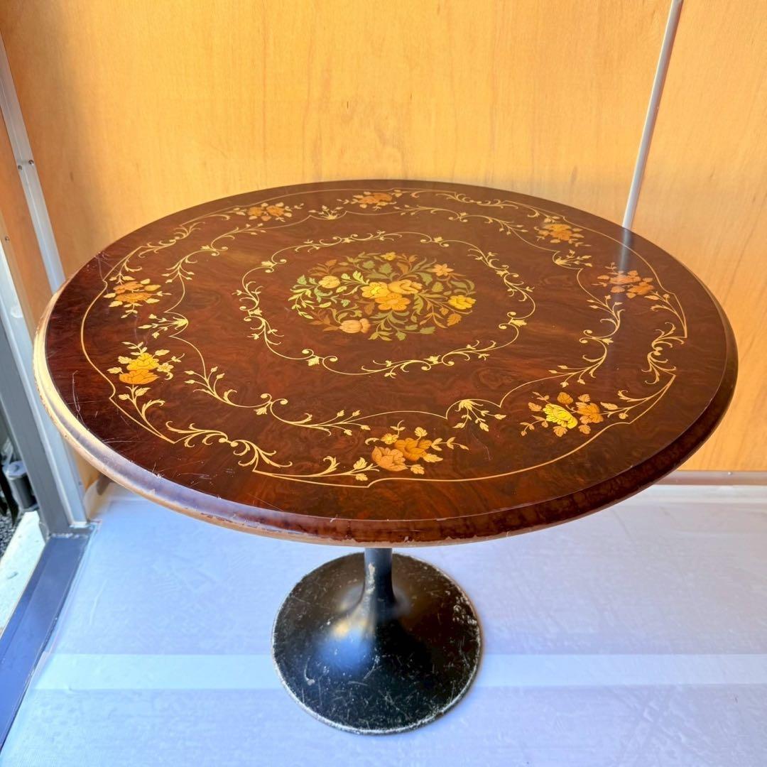 【象嵌細工】アンティーク調 ラウンドテーブル 丸テーブル 直径76cm