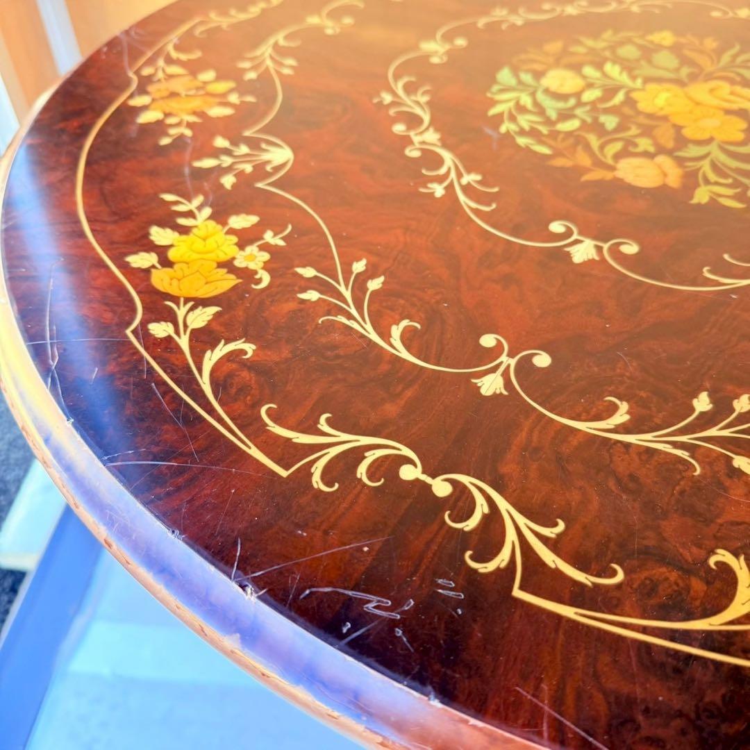 【象嵌細工】アンティーク調 ラウンドテーブル 丸テーブル 直径76cm