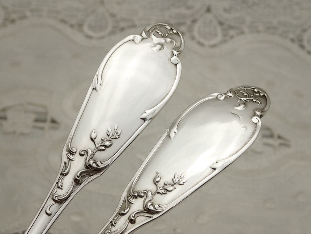 フランス アールヌーボー期 純銀無垢 スプーン&フォークセット ⑥ 小傷あり