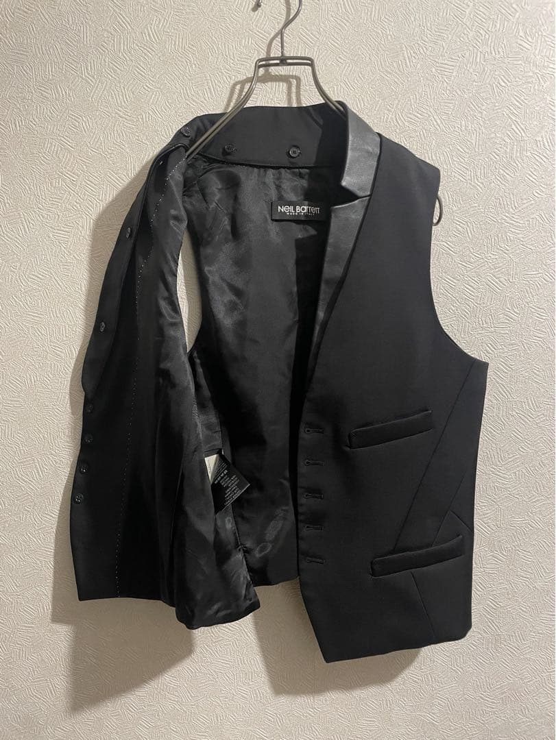 イタリア製 Neil Barrett レザー ラペル スーツ ベスト / ジレ