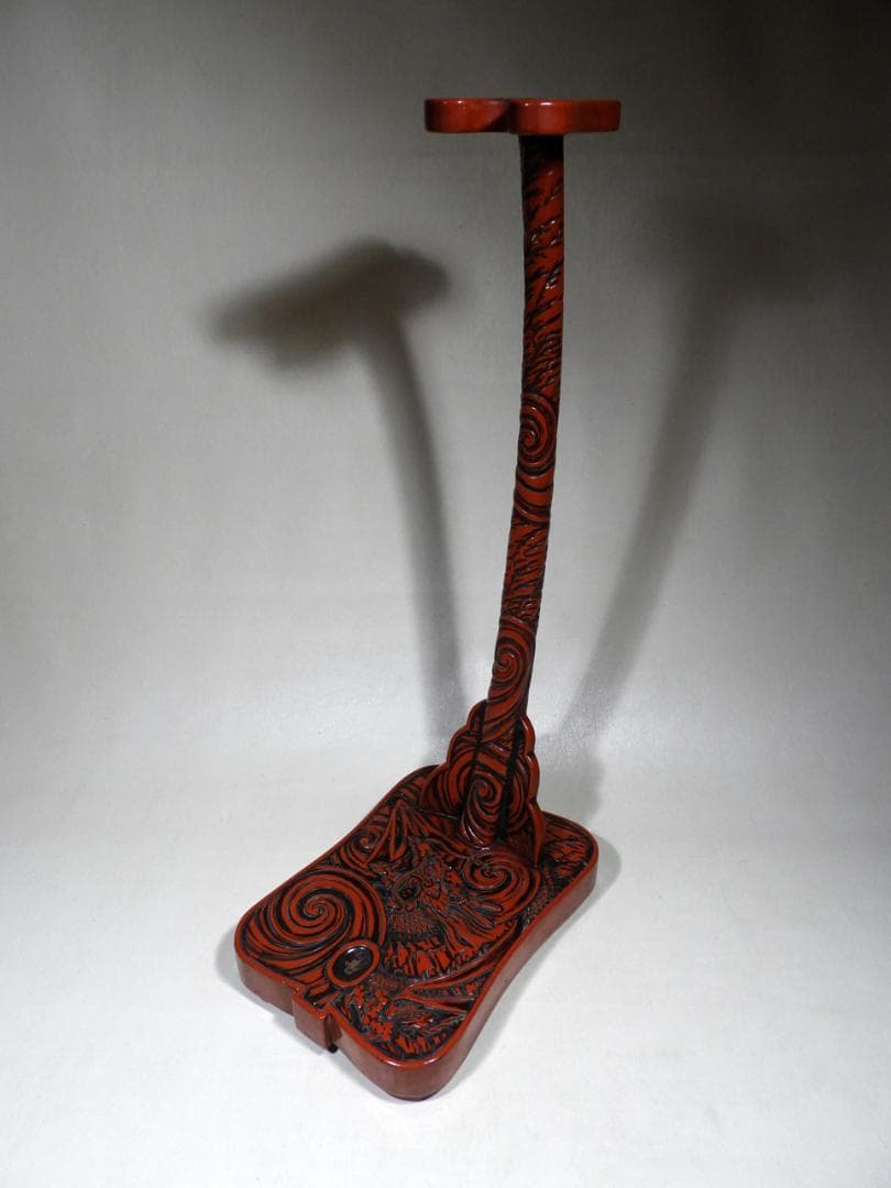 ●深彫 堆朱 太刀掛 刀立て 刀掛け 御愛刀守護 仙台堆朱 渦龍 太刀掛 一振掛