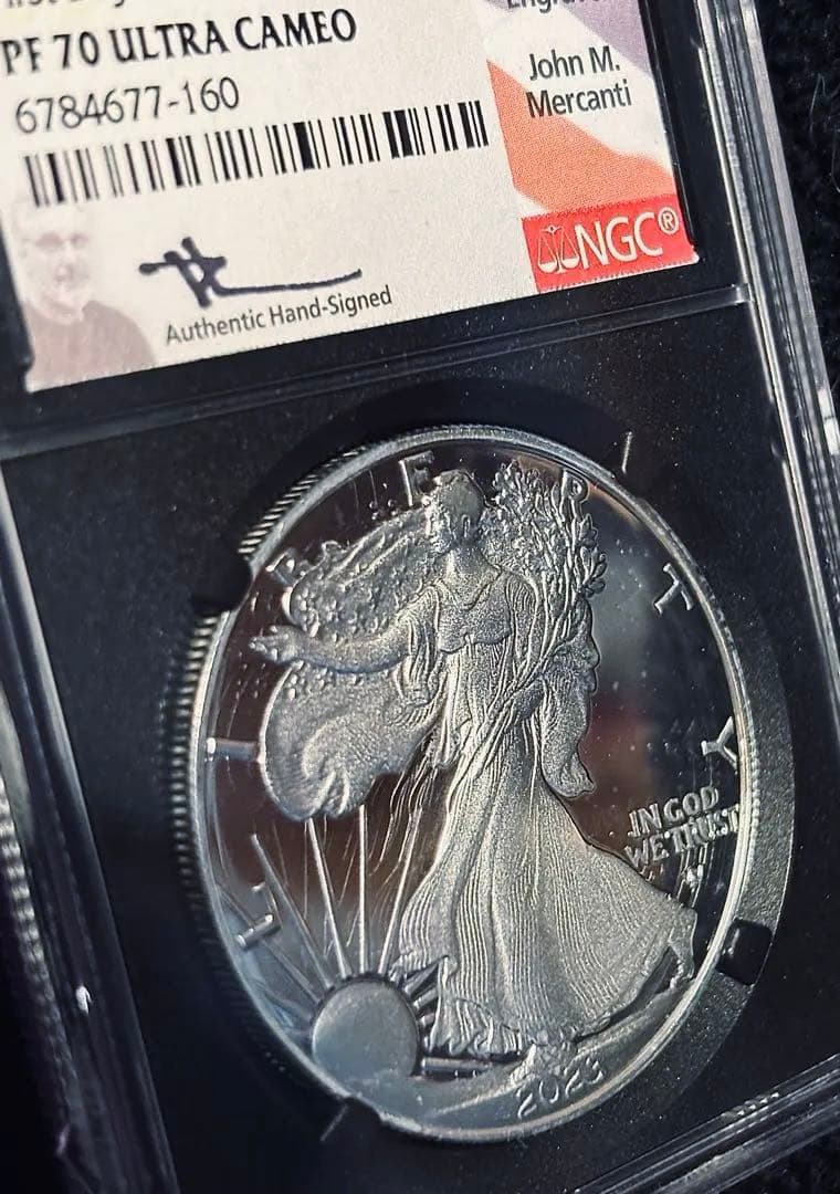 【最高鑑定・初版】2023 アメリカ イーグル銀貨 PF70 メルカンティサイン