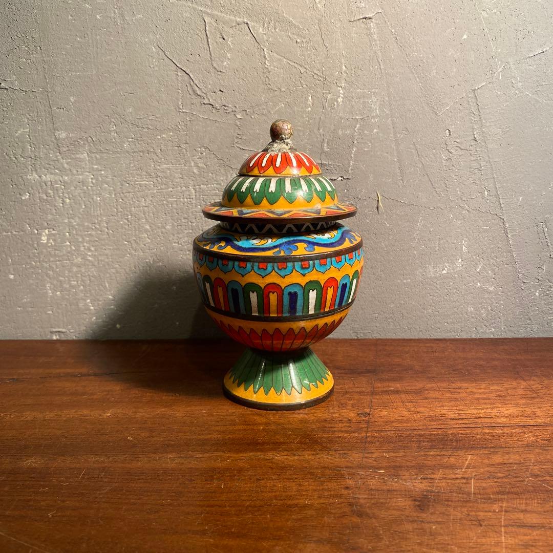 A.七宝焼き 蓋付き容器 仏教 コレクション ヴィンテージ オブジェ