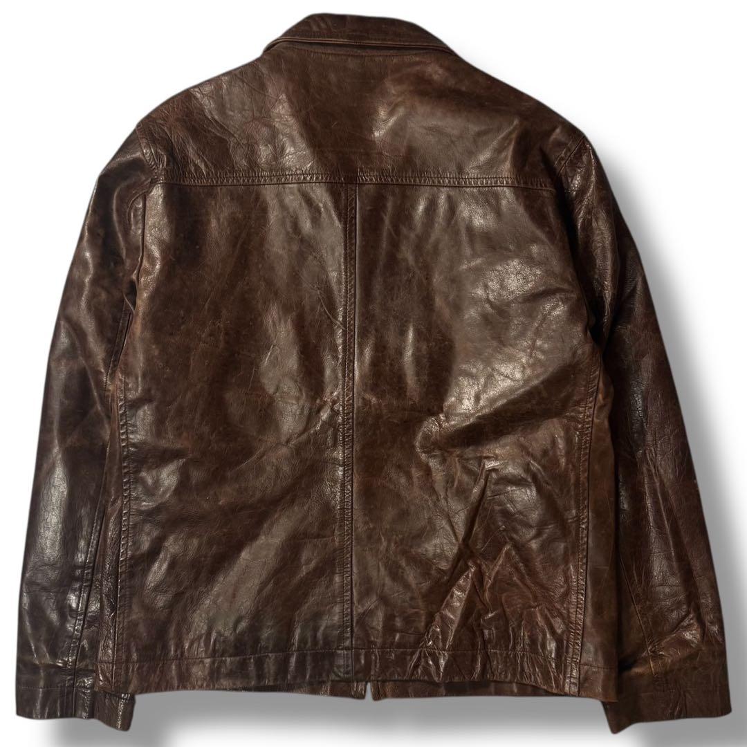 00s 本革 レザージャケット フェード XL ブラウン 古着 シングル