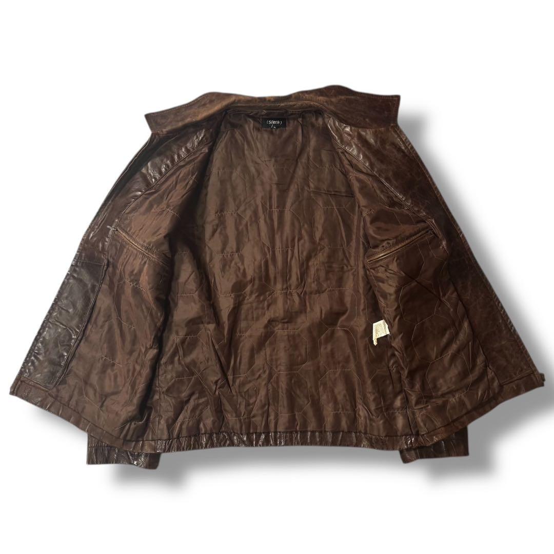 00s 本革 レザージャケット フェード XL ブラウン 古着 シングル