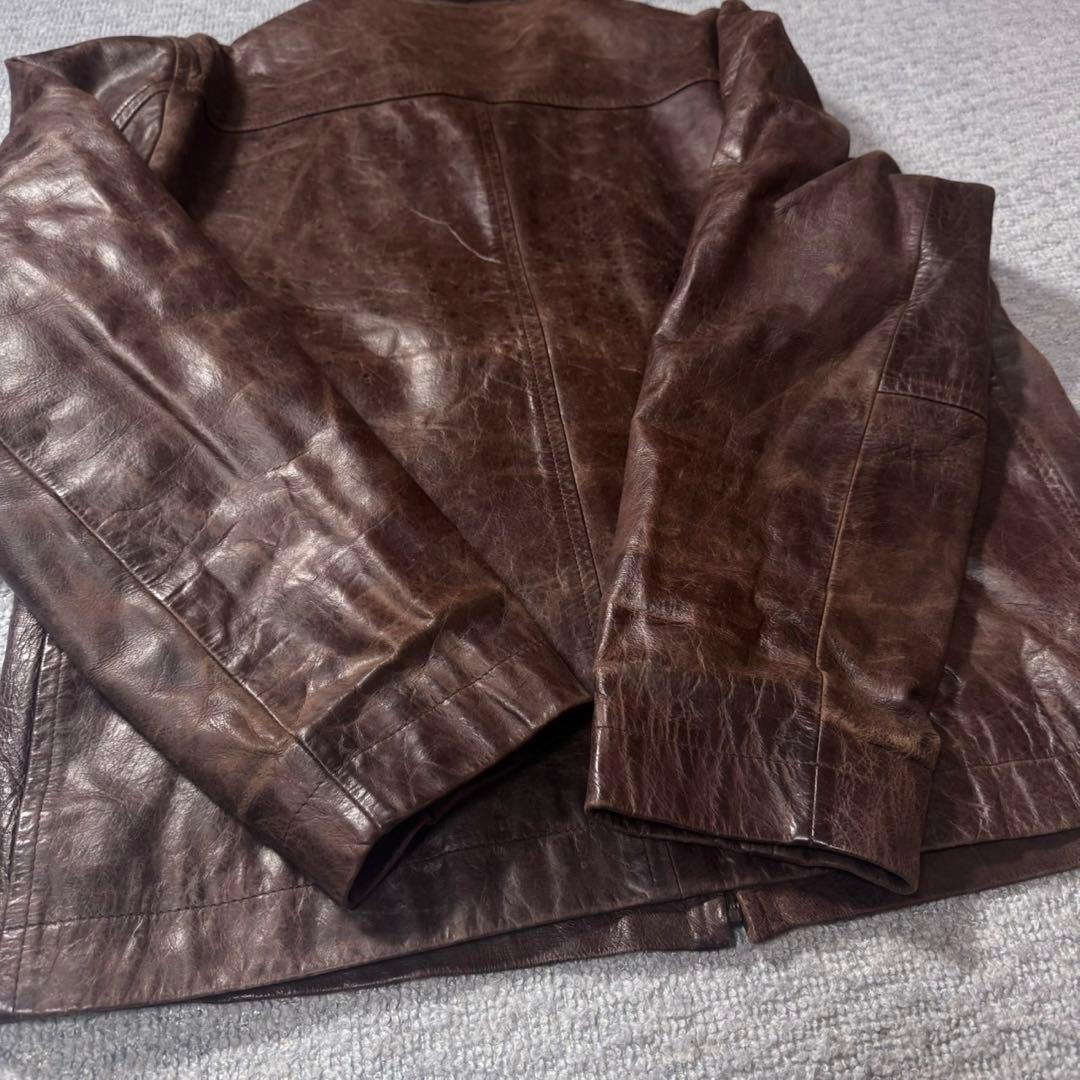 00s 本革 レザージャケット フェード XL ブラウン 古着 シングル