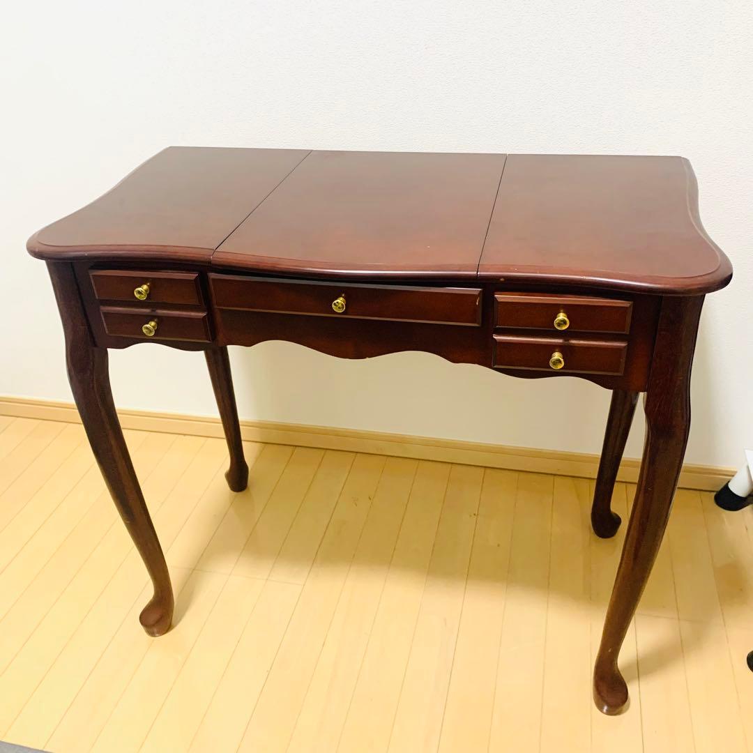 英国風 木製ドレッサー 鏡付　アンティーク 猫脚 デスク テーブル ブラウン