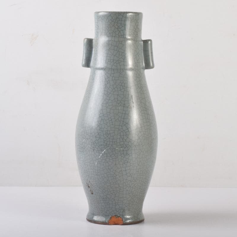 中国　南宋　官窯　青磁　金糸鉄線　貫耳双耳瓶　C　7058A