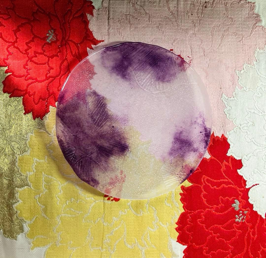 骨董　現代工芸　作家物　パート・ド・ヴェール　プレート　中皿　１客　サイン有り