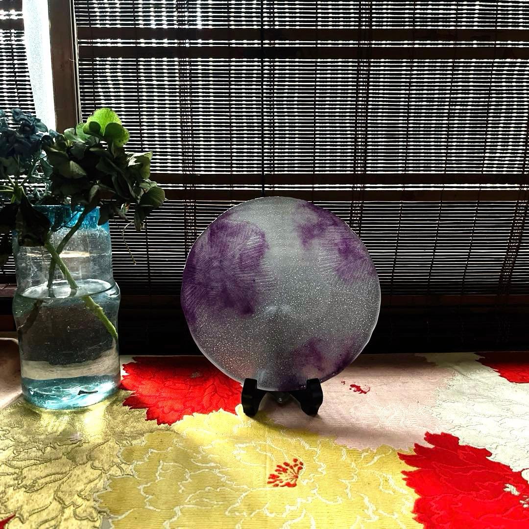 骨董　現代工芸　作家物　パート・ド・ヴェール　プレート　中皿　１客　サイン有り