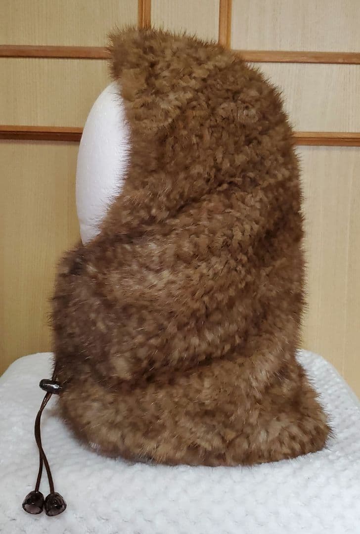 サンフラワー ミンクファー ネックウォーマー スヌード ブラウン