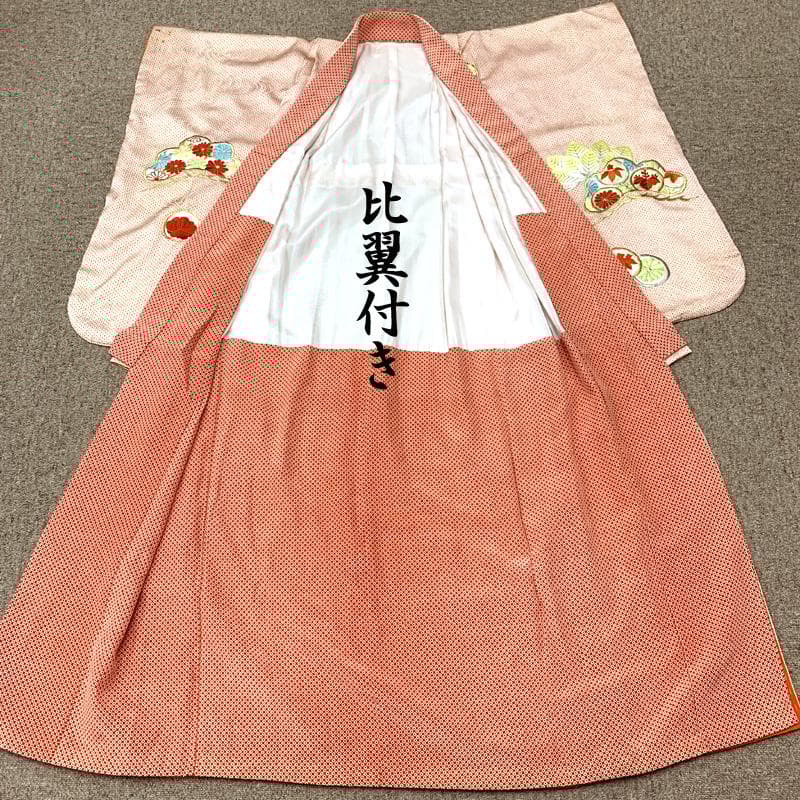 511ag14□七五三 七歳 女児 着物&袋帯 総刺繍 松 丸文 オフホワイト□