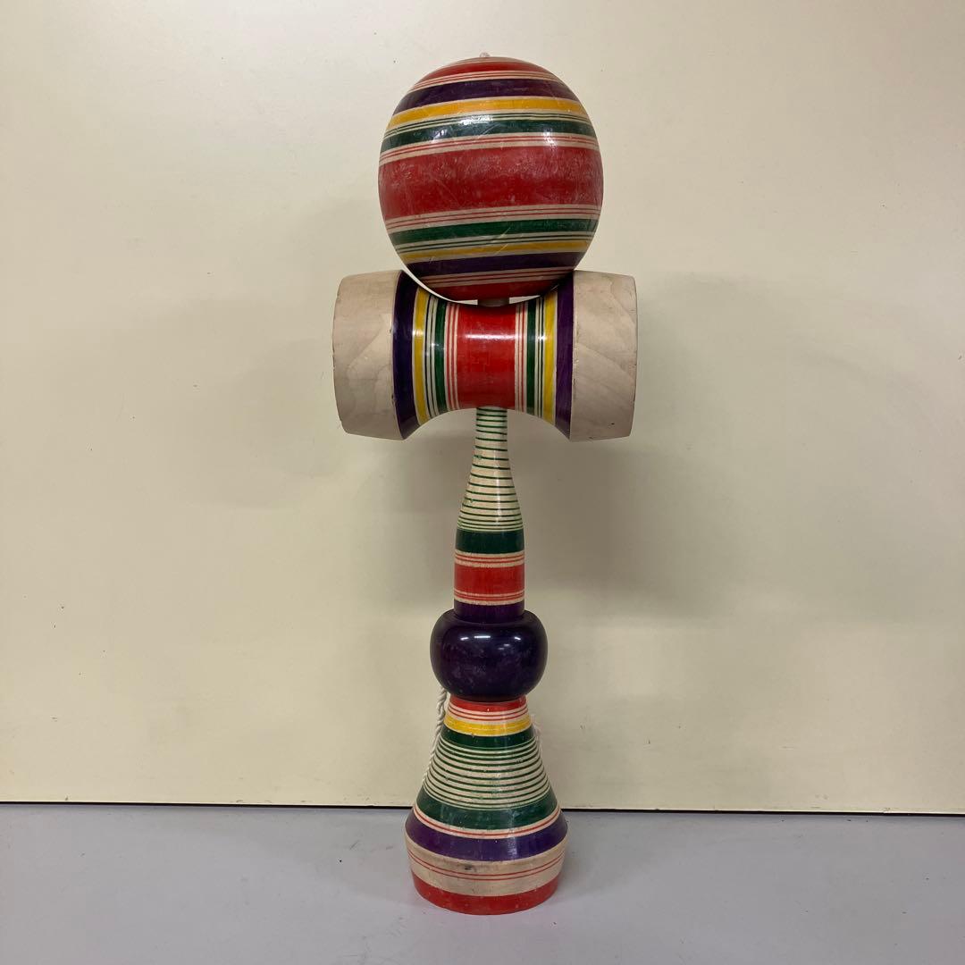 E-4 昭和レトロ 木製 特大 巨大 けん玉 レインボーカラー おもちゃ 古道具