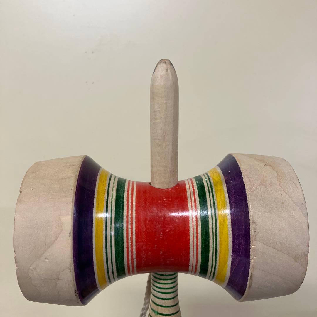 E-4 昭和レトロ 木製 特大 巨大 けん玉 レインボーカラー おもちゃ 古道具