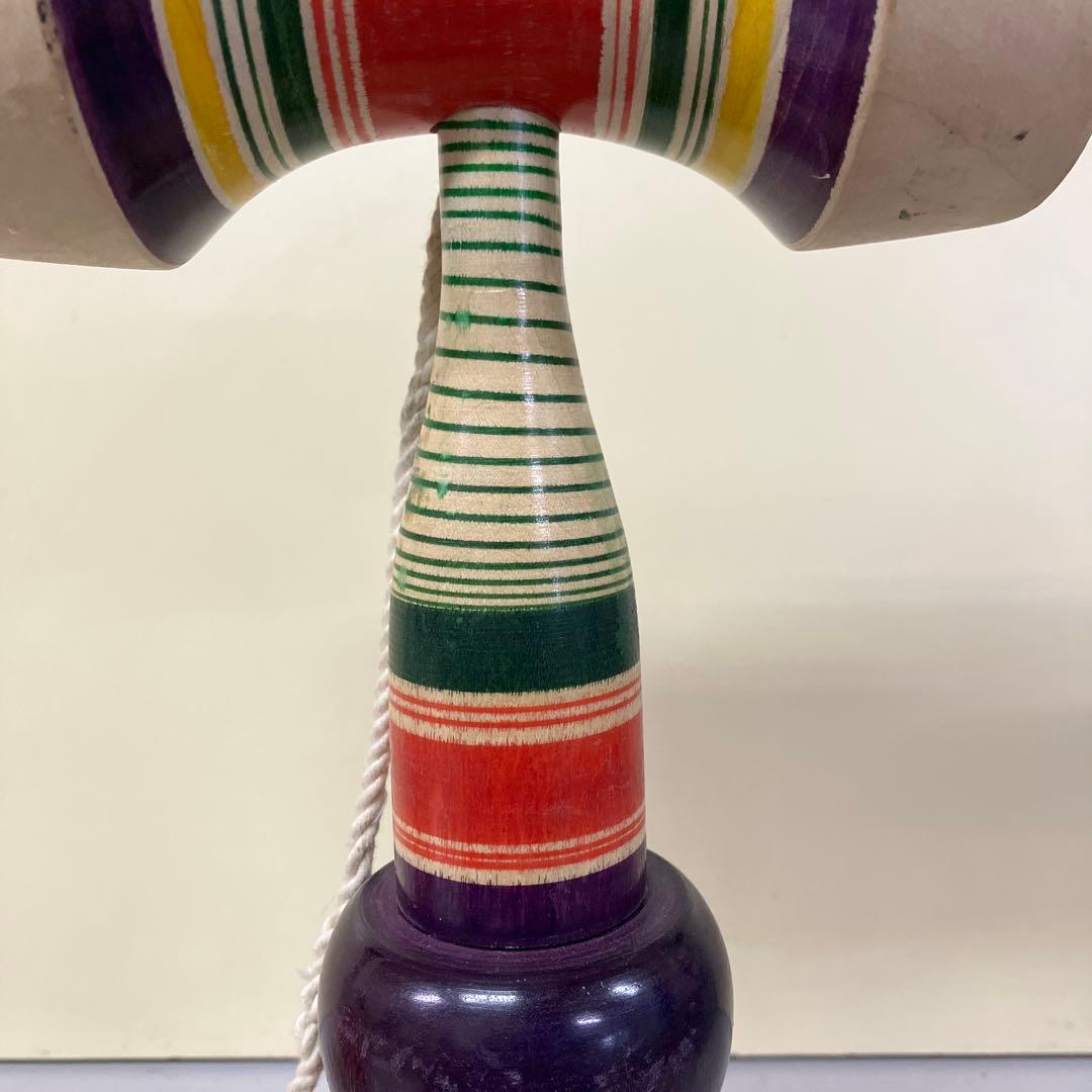 E-4 昭和レトロ 木製 特大 巨大 けん玉 レインボーカラー おもちゃ 古道具