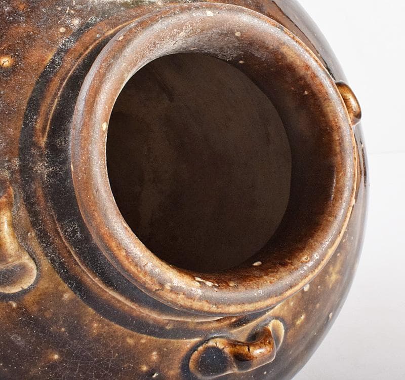 瀬戸焼　古瀬戸　四耳葉茶壷　飾壷　時代箱付　C R4089C