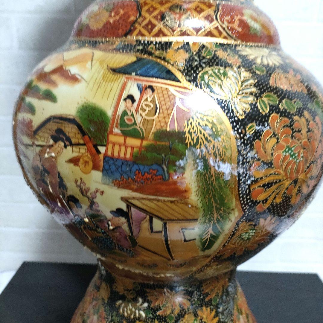 中国美術 大型飾り壺 大花瓶 金彩 美人画 屋形船 豪華爛漫 60cmサイズ
