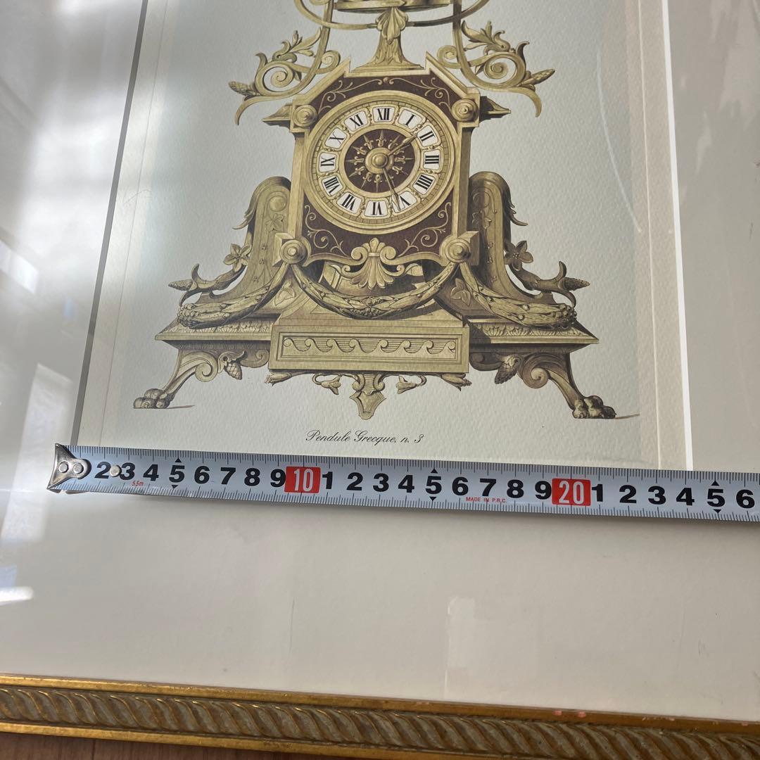 アンティーク振り子時計　リトグラフ　大きな額