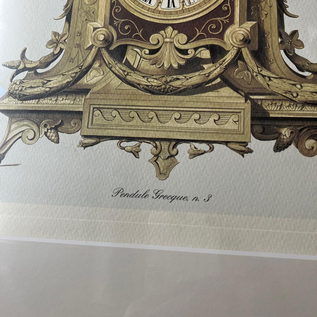 アンティーク振り子時計　リトグラフ　大きな額