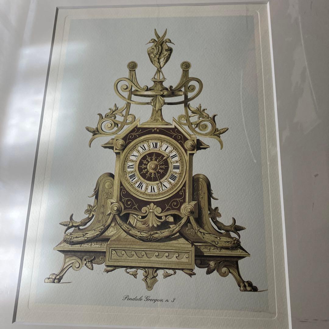 アンティーク振り子時計　リトグラフ　大きな額
