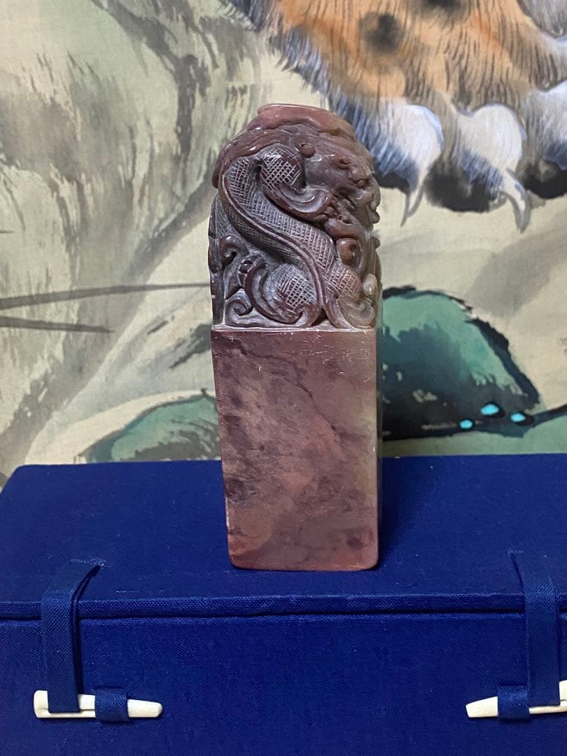 清朝　大清乾隆　時代　獅子と龍の彫刻スタンプ　骨董品　保証