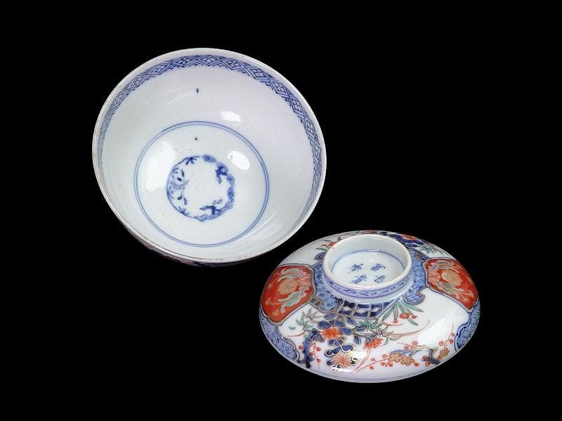 古伊万里　金襴手　四君子に兎の図　大振蓋茶碗　D837AS-CXb