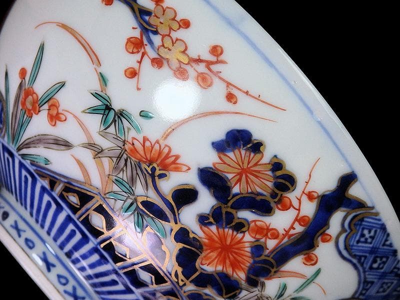 古伊万里　金襴手　四君子に兎の図　大振蓋茶碗　D837AS-CXb