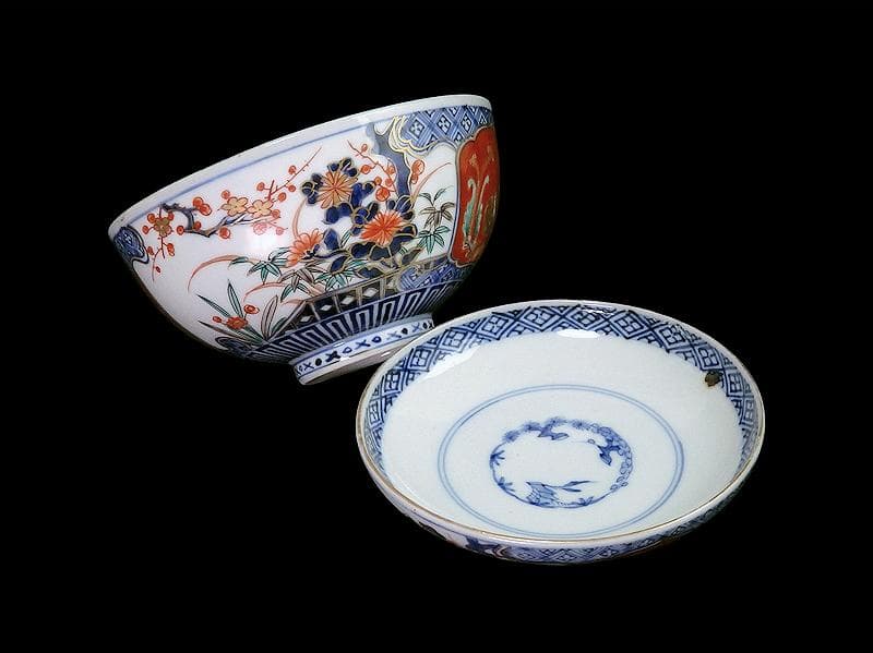 古伊万里　金襴手　四君子に兎の図　大振蓋茶碗　D837AS-CXb