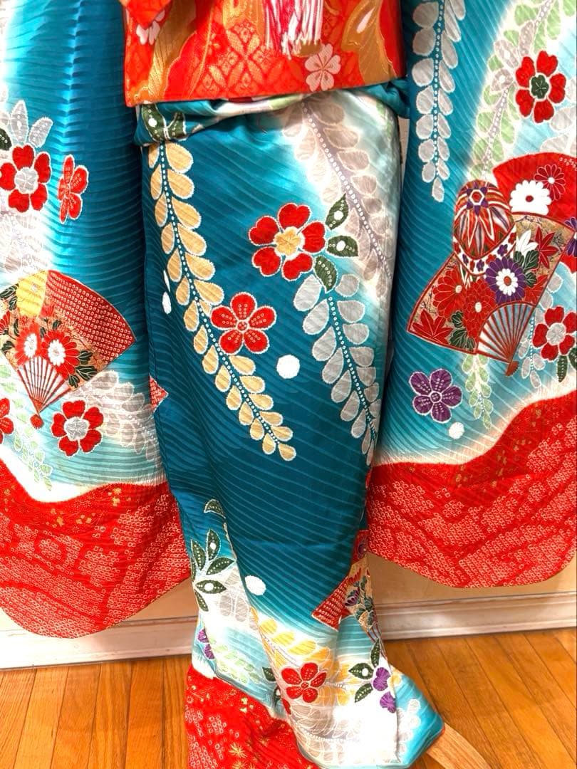 七五三七歳‼正絹豪華辻ヶ花風絢爛❤️手毬扇金彩金箔絞り煌びやか際立つ完全フルセット