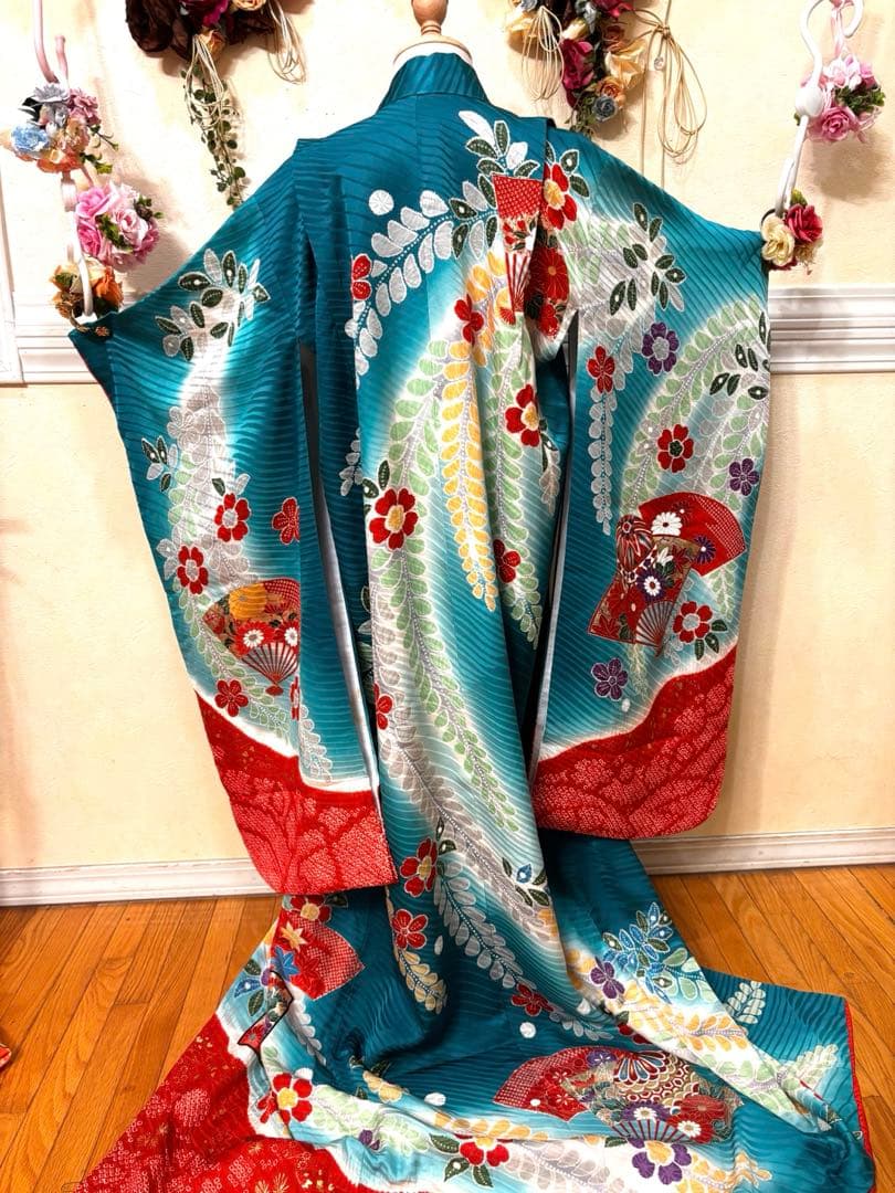 七五三七歳‼正絹豪華辻ヶ花風絢爛❤️手毬扇金彩金箔絞り煌びやか際立つ完全フルセット