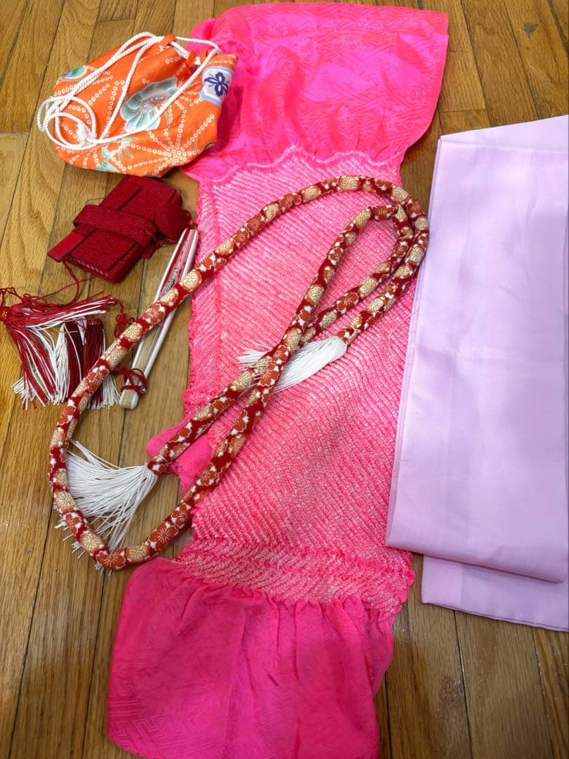 七五三七歳‼正絹豪華辻ヶ花風絢爛❤️手毬扇金彩金箔絞り煌びやか際立つ完全フルセット