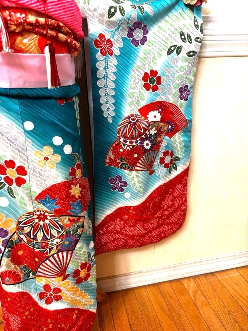 七五三七歳‼正絹豪華辻ヶ花風絢爛❤️手毬扇金彩金箔絞り煌びやか際立つ完全フルセット