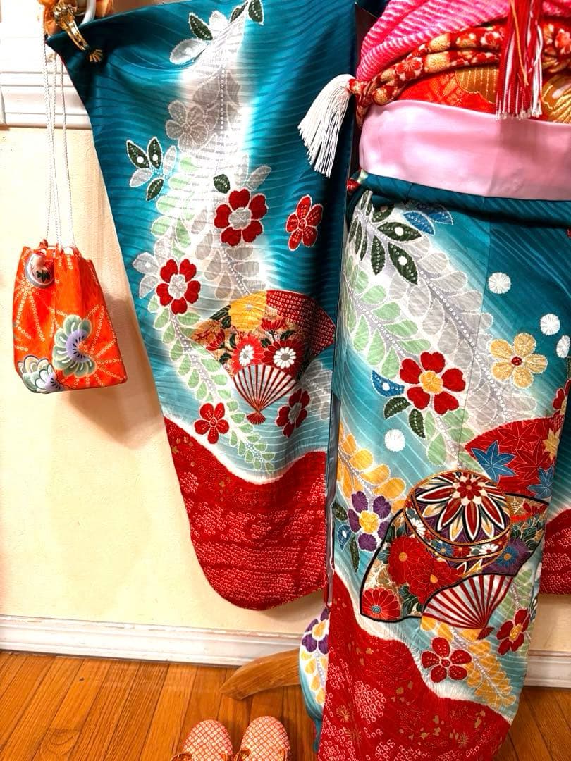 七五三七歳‼正絹豪華辻ヶ花風絢爛❤️手毬扇金彩金箔絞り煌びやか際立つ完全フルセット