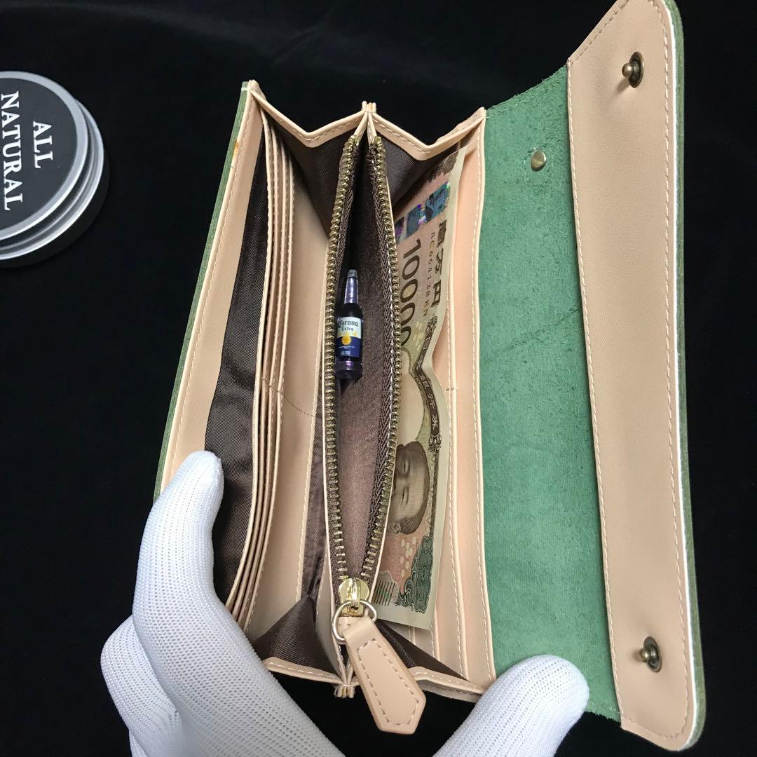 ハ*ラ様 緑長財布 本革 ブライドルレザー メンズ ヌメ革　ロングウォレット　レ