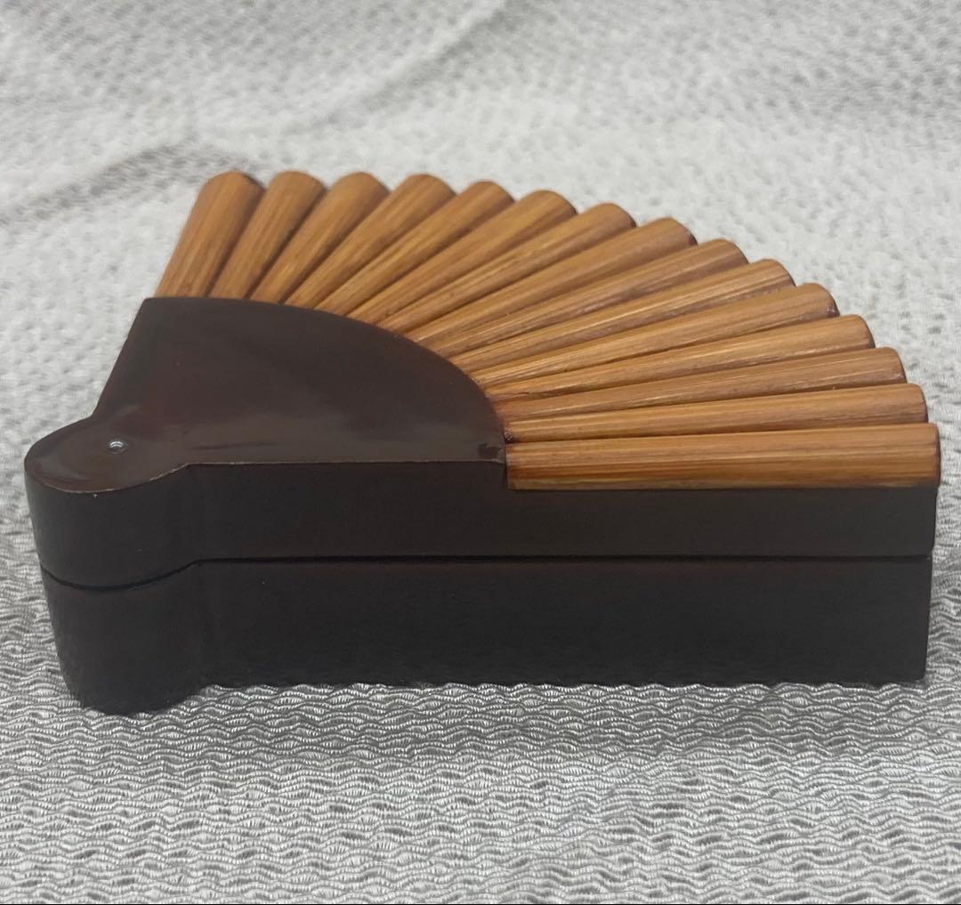 B435b「而妙斎好 竹張扇面香合」鈴木光入作　共箱　平安　香道具　茶道具