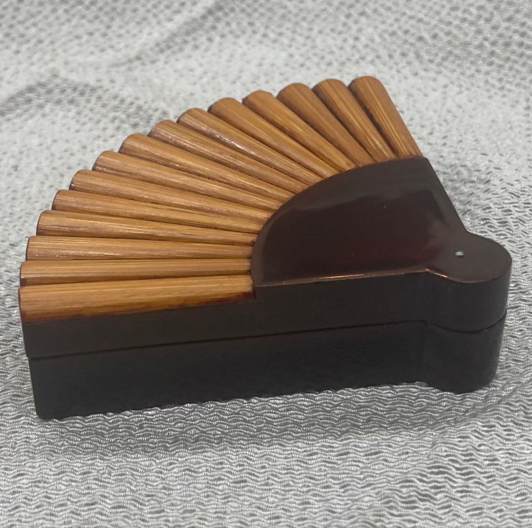 B435b「而妙斎好 竹張扇面香合」鈴木光入作　共箱　平安　香道具　茶道具