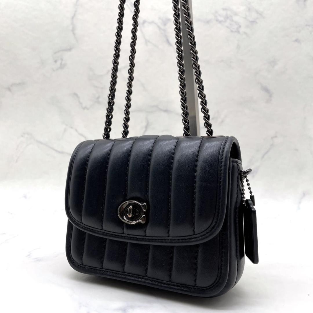 コーチ マディソン キルティング チェーン ターンロック ショルダーバッグ 黒