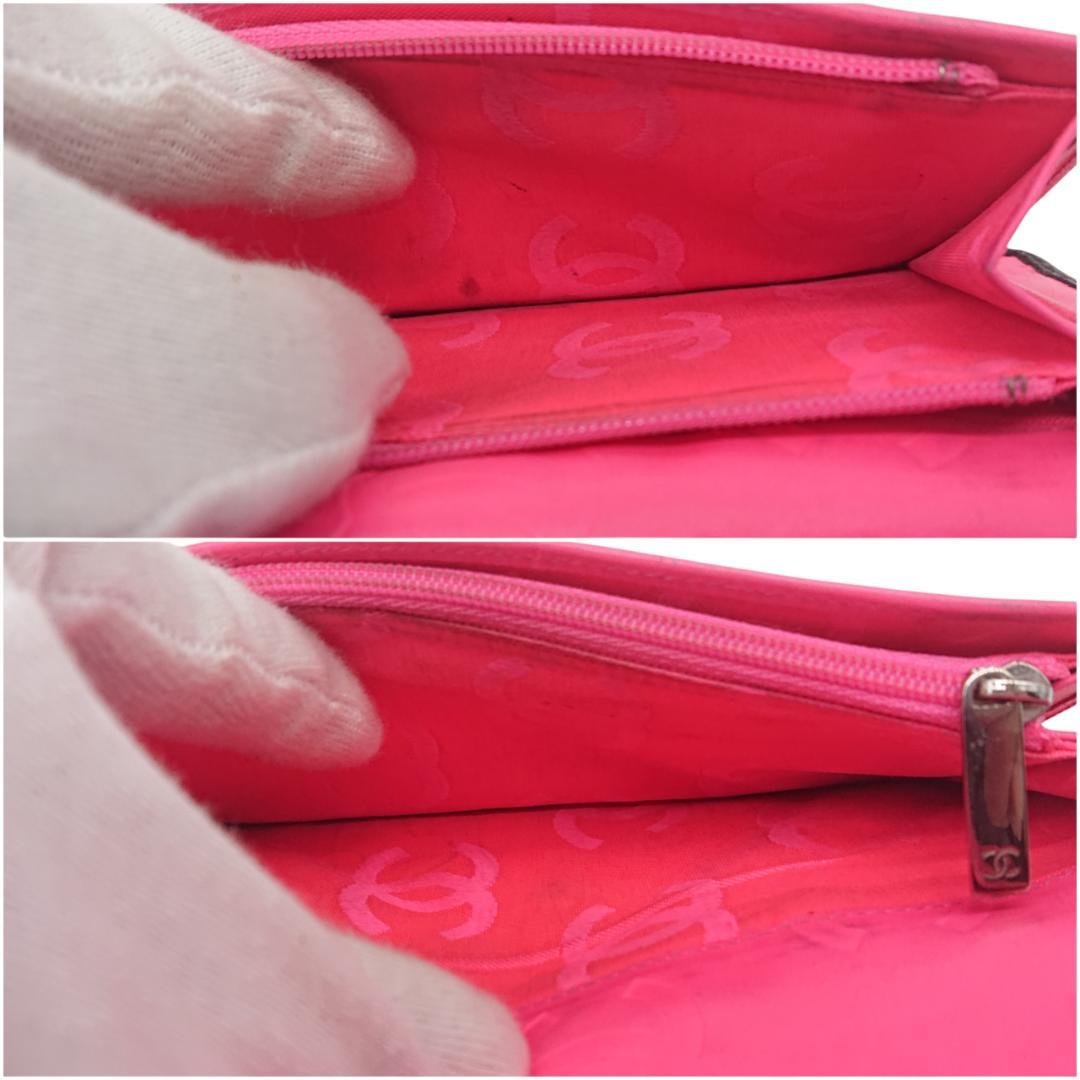 シャネル　カンボンライン　長財布　ブラックｘブラックｘピンク　レザー