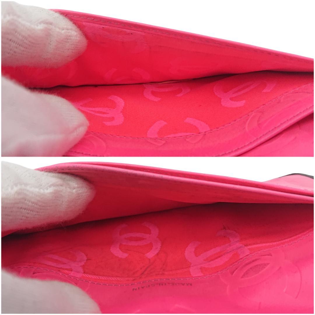 シャネル　カンボンライン　長財布　ブラックｘブラックｘピンク　レザー