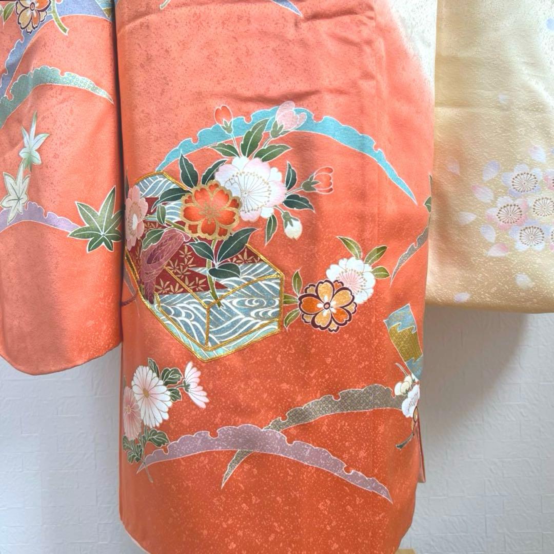 486 振袖フルセット 正絹 渋桃 クリーム 金彩 駒刺繍 暈し染め 長身さん