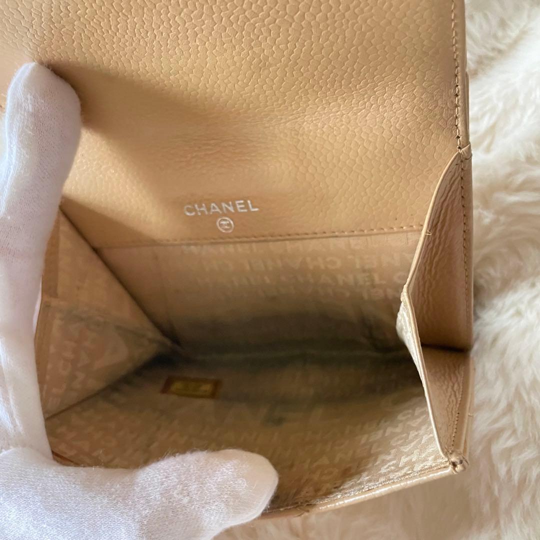 美品 CHANEL シャネル キャビアスキン 財布 ベージュ 正規