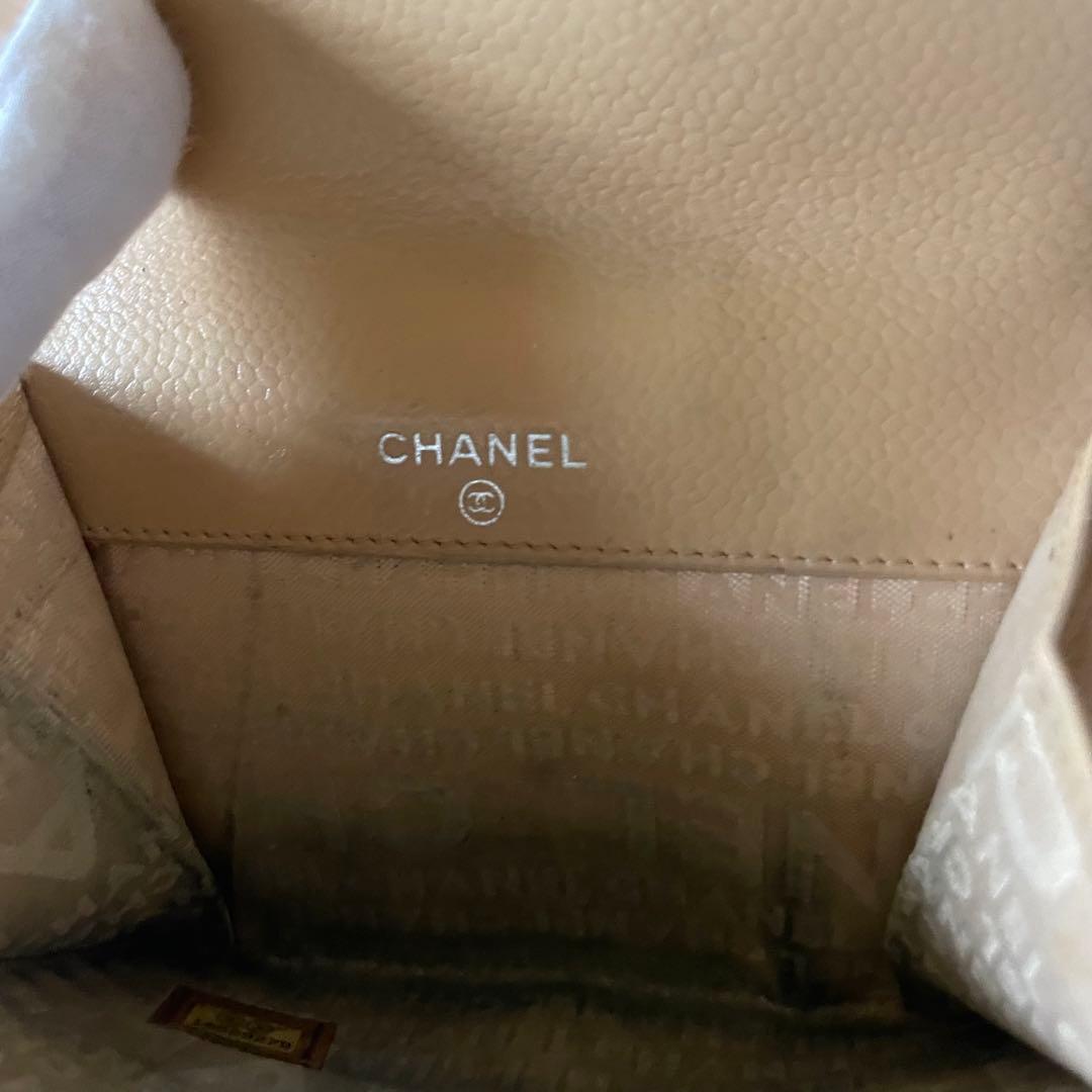 美品 CHANEL シャネル キャビアスキン 財布 ベージュ 正規