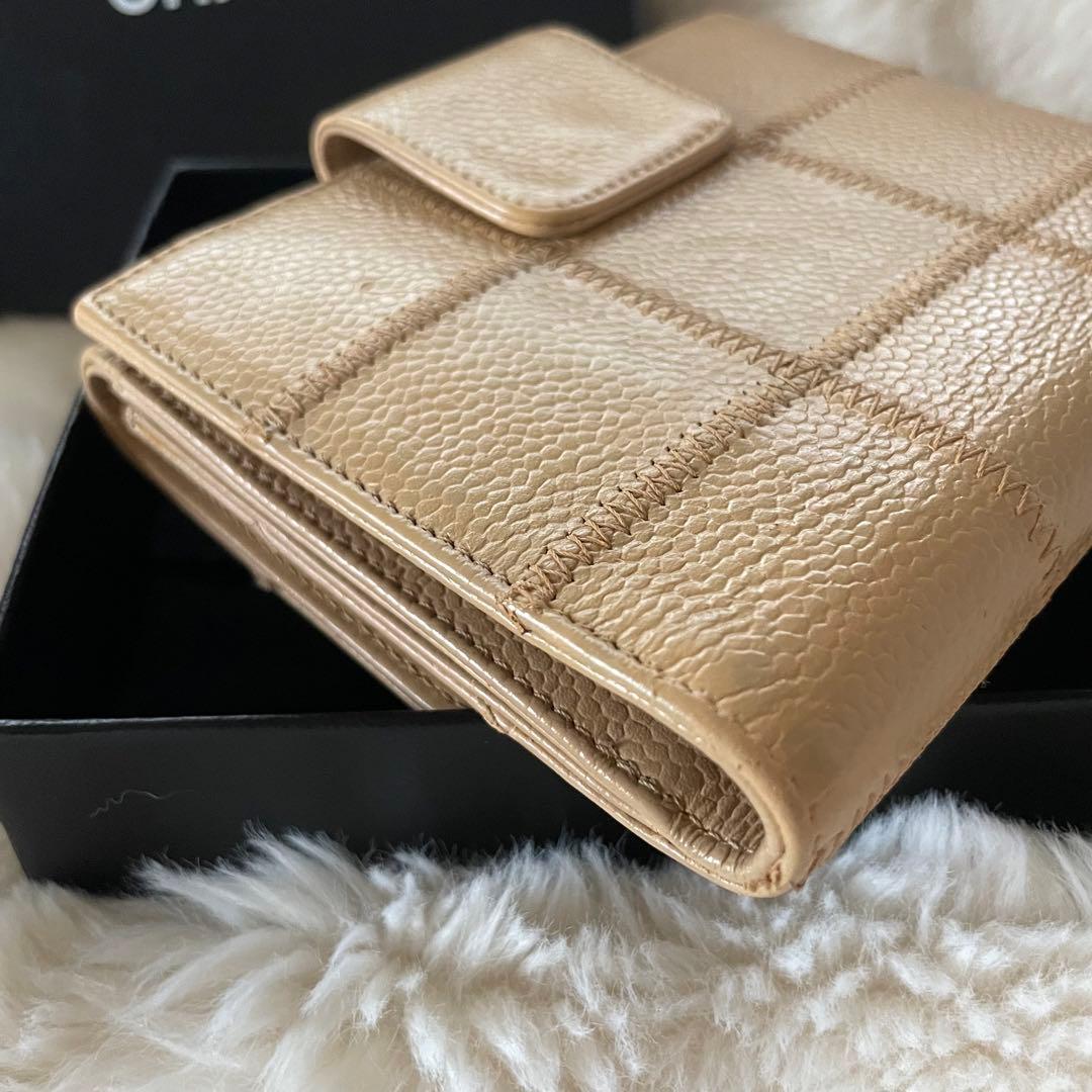 美品 CHANEL シャネル キャビアスキン 財布 ベージュ 正規